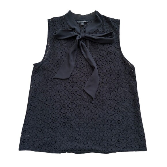 Banana Republic Sleeveless Lace Top Built in Neck Tie Women's Med Black Lined - Picture 13 of 13